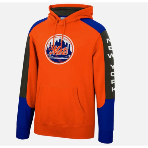 Mitchell & Ness New York Mets MLB Fusion Fleece Hoodie Color Block Orange Size L - Picture 2 of 10